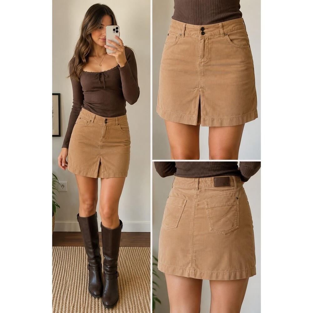 Timeout California 90219 Nugat Corduroy Skirt Lined Casual Size 38 Minimalist